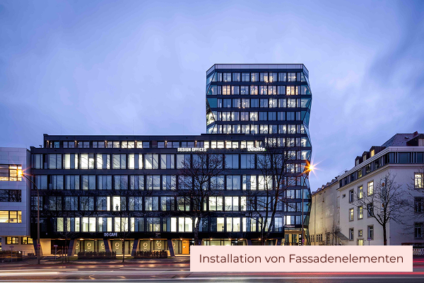 Gebäude Atlas Werksviertel in München, wo wir gearbeitet haben Installation von Fassadenelementen